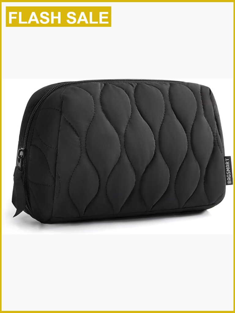 Puffy Padded Makeup Bag With Wide Opening - Travel Cosmetic Organizer Case